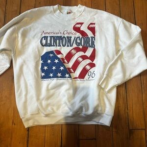 Fruit of the Loom White Crewneck Sweatshirt with Red and Blue Patriotic Graphic